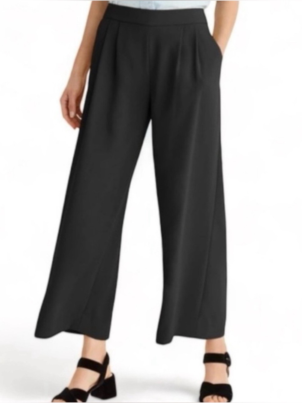 J. Crew 365 Black Elastic-Waist Cropped Wide Leg Pants, 0P
